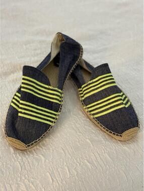 NEW Soludos x lemlem Espadrille Shoes Smoking Slipper Denim Blue Neon Stripes 12